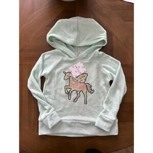 Nine One Eight Sequin Unicorn Graphic Hooded Sweater, Girls Size 2 Mint Green